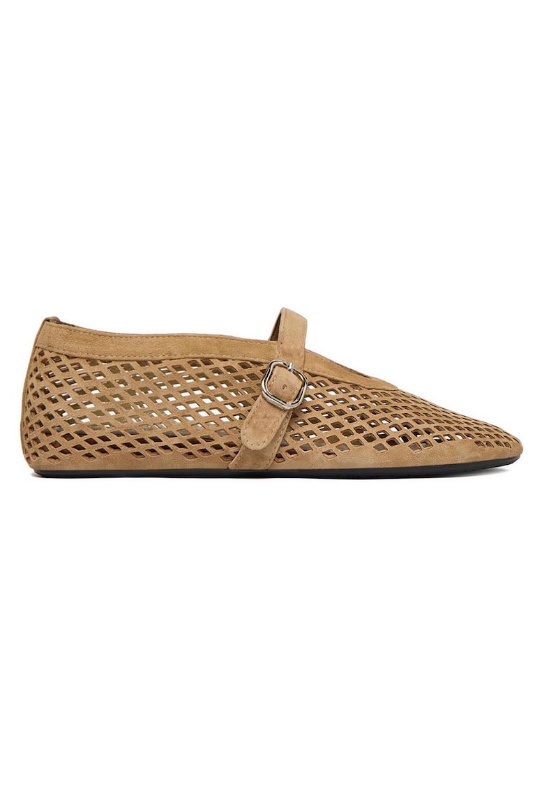 Balerini bej - piele naturala - varf rotund - catarama -
