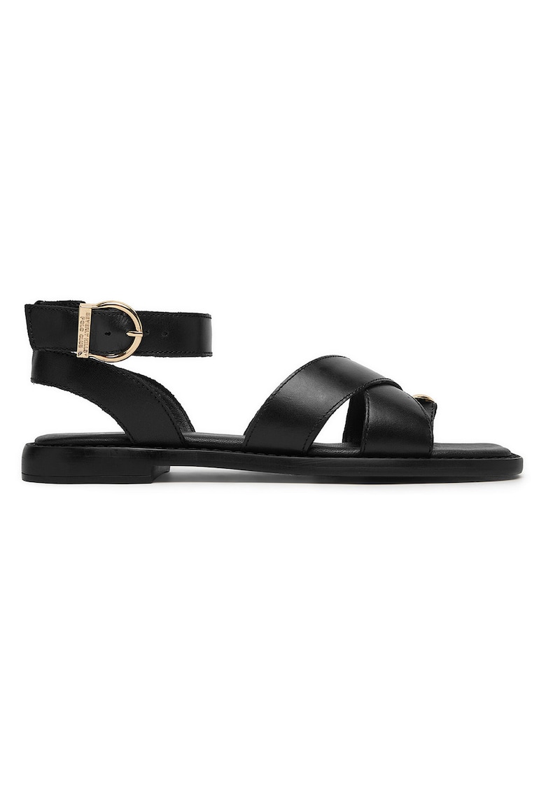 Sandale dama - piele naturala - negru - catarama -