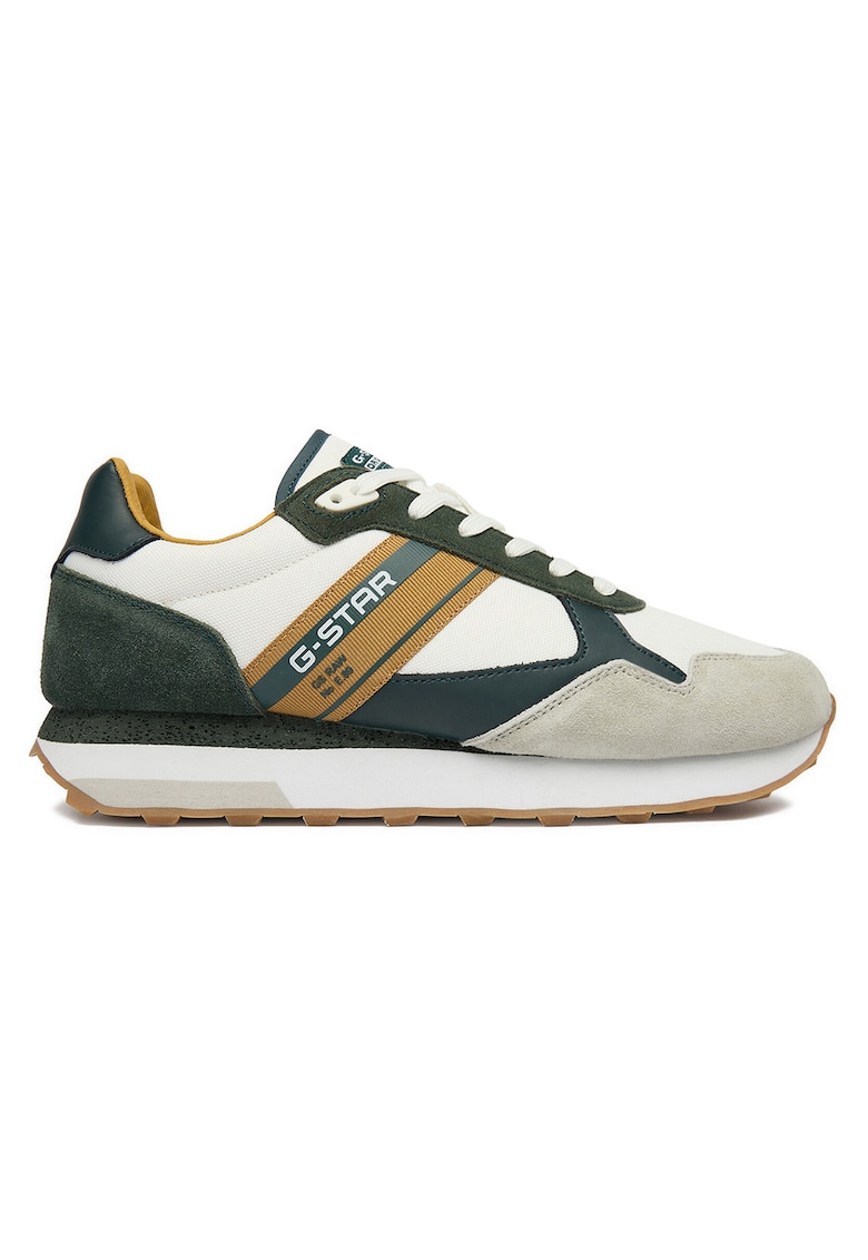 Tenisi barbati G-Star Raw - alb - piele intoarsa si textil - varf rotund - certificat Leather Working Group - Alb
