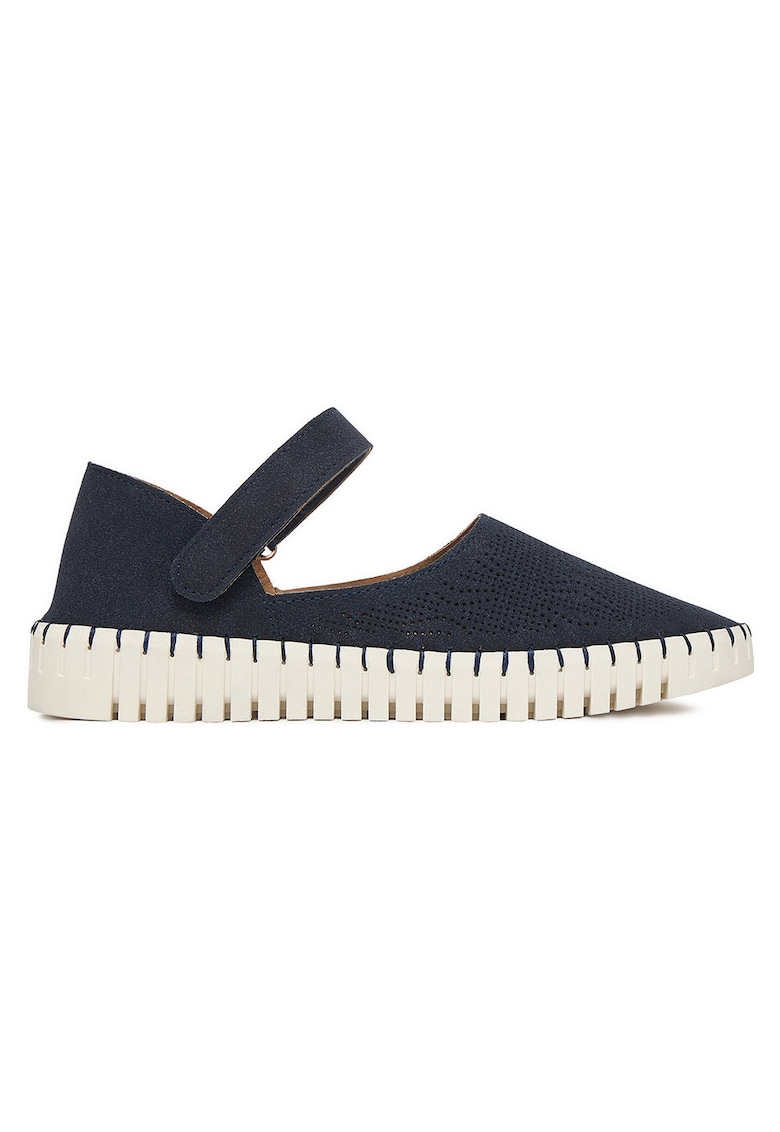 Pantofi dama bleumarin - textil - velcro - piele ecologica -