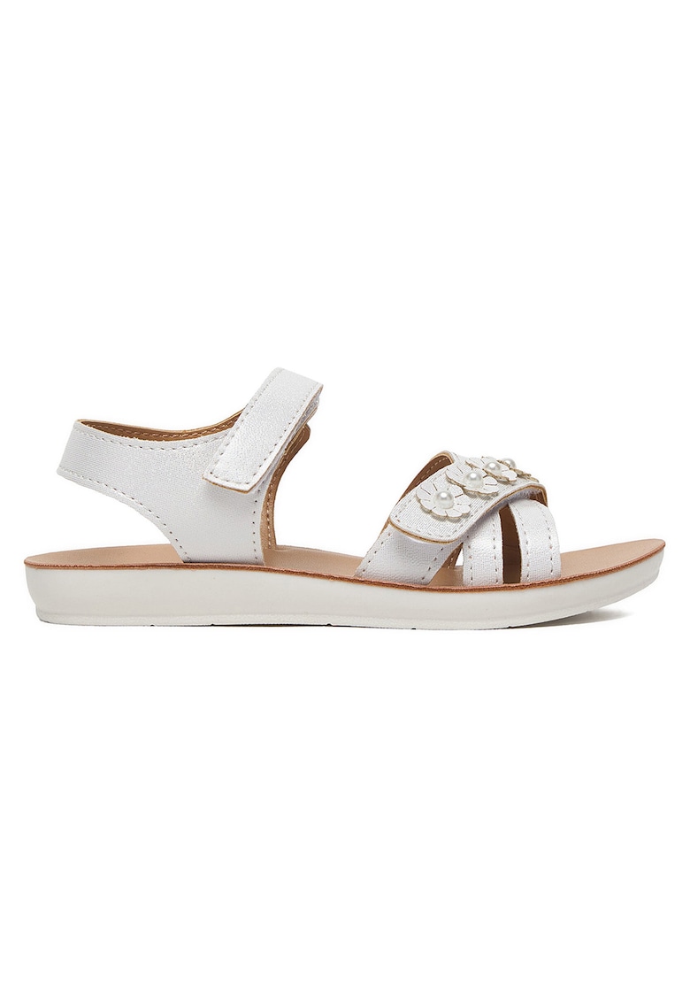 Sandale fete - velcro - alb - textil - Alb
