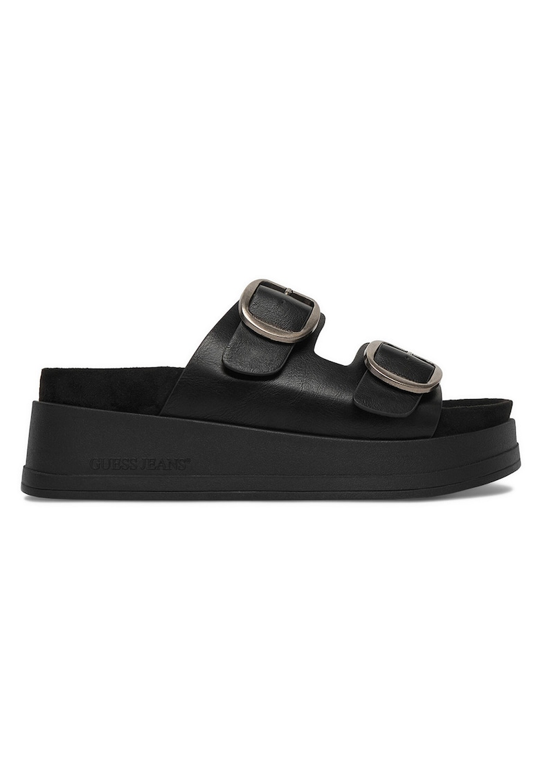 Papuci piele ecologică - interior textil - Negru