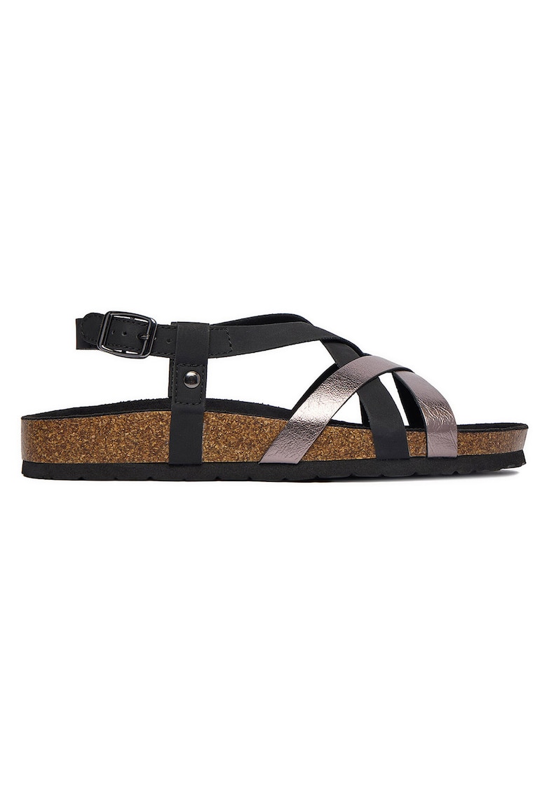 Sandale dama piele ecologica - Negru/Roz