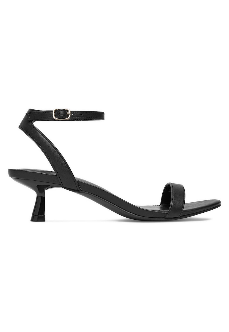 Sandale dama elegante - negru - piele ecologica - cu toc kitten