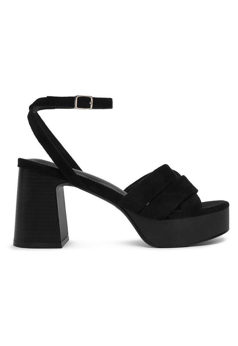 Sandale dama - catarama - negru - textil -