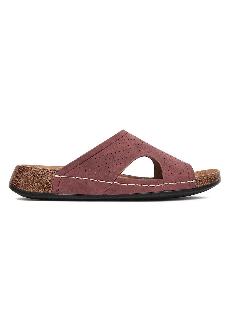 Papuci bordeaux - textil - piele ecologica