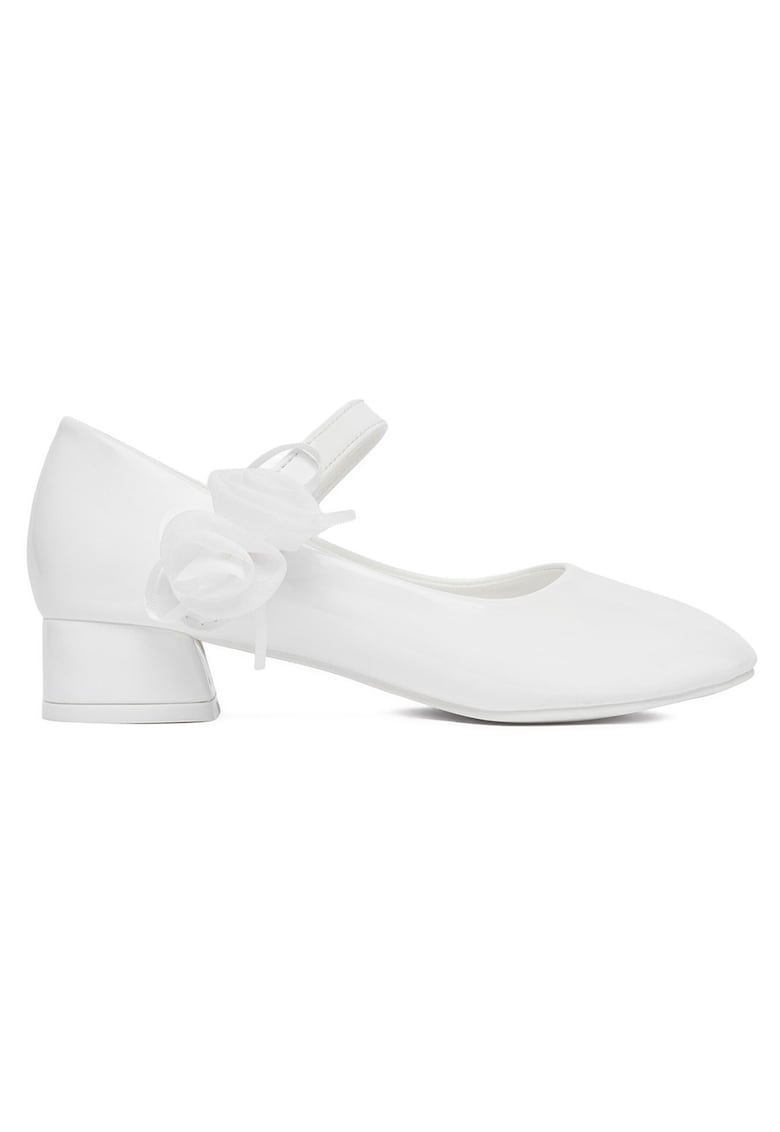 Pantofi cu toc fete - piele ecologica - alb - sistem Velcro