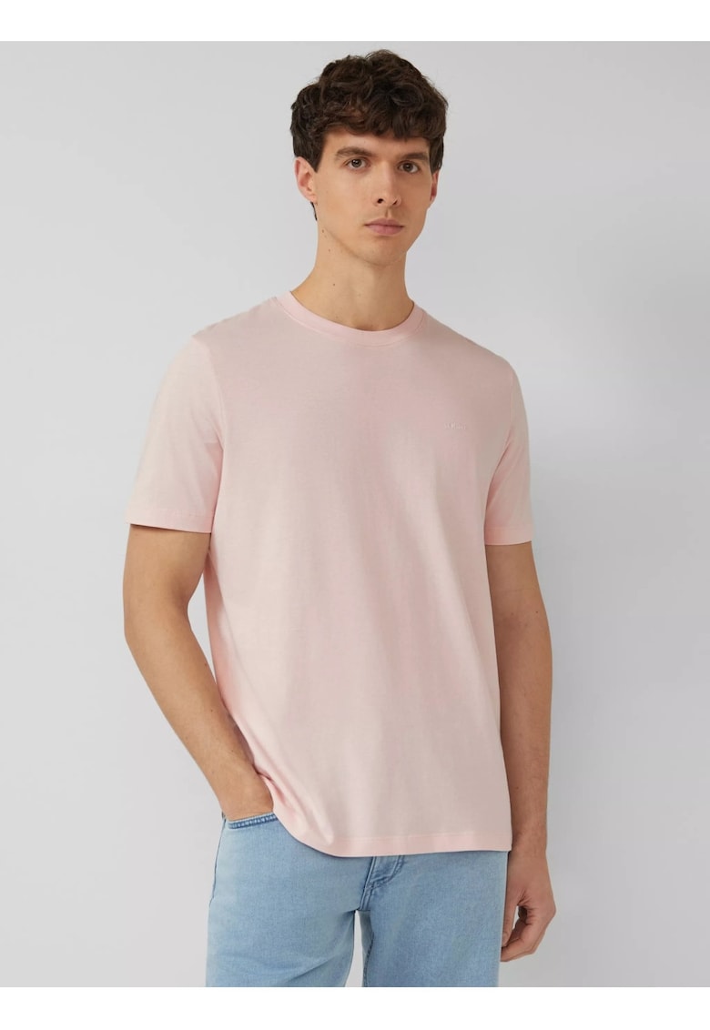 Tricou barbati din bumbac - la baza gatului - Regular fit - Piersica