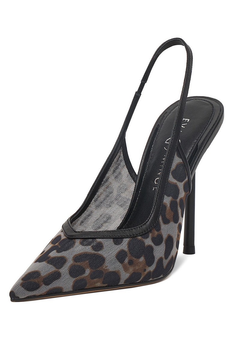 Pantofi dama - toc stiletto - piele naturala - negru - detalii din plasa - motiv leopard