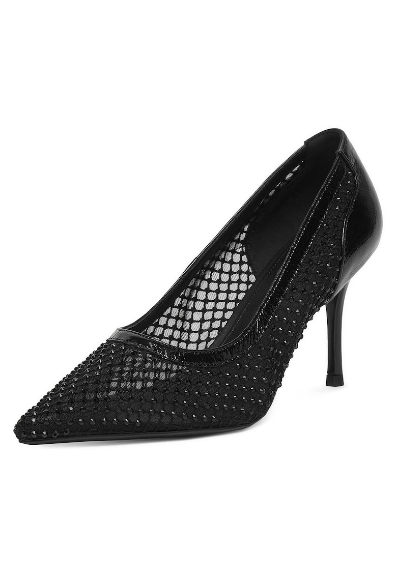 Pantofi pentru dama - toc ascutit - negru - textil