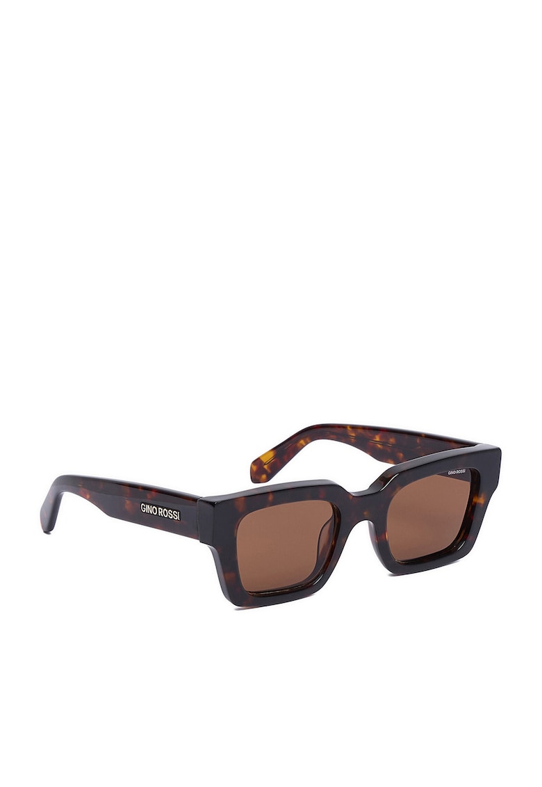 Ochelari de soare dama din material sintetic - rame dreptunghiulare cu imprimeu pantera - lentile cu filtru UV400 - include etui - Maro - Marime unica