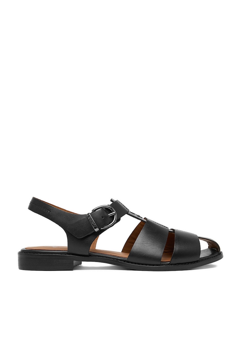 Sandale dama - piele naturala - negru - varf rotund - catarama -