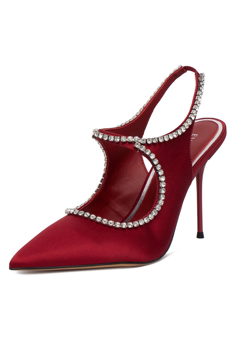 Pantofi dama - toc ascutit - rosu - textil