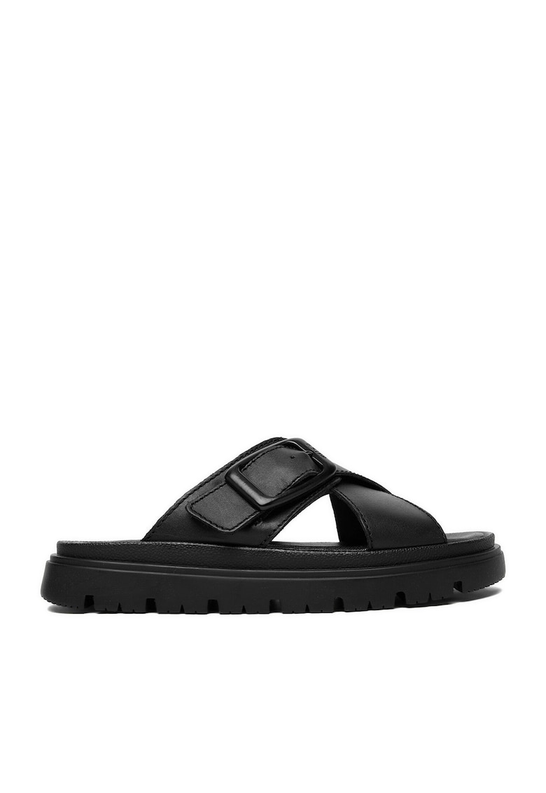 Papuci din piele naturala - Negru
