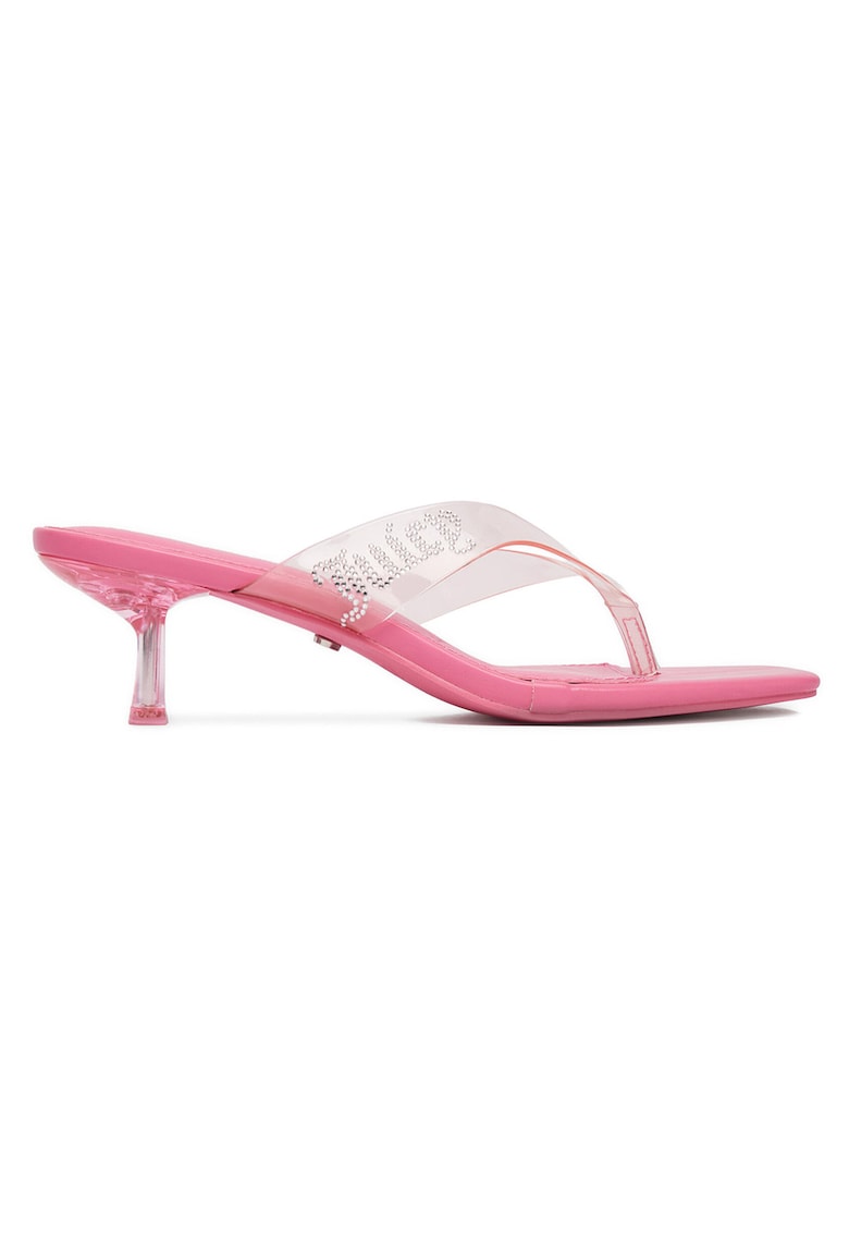 Slapi dama roz - material sintetic - cu strasuri - toc kitten heel