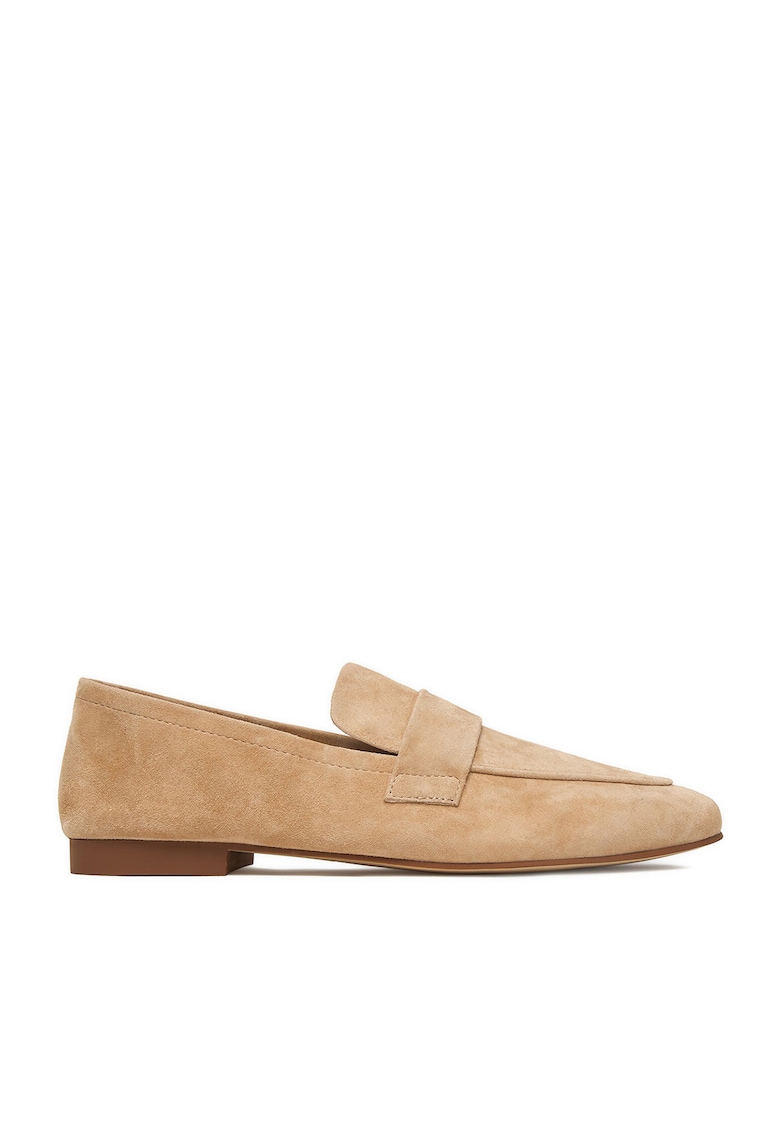 Mocasini dama - bej - piele intoarsa - varf rotund