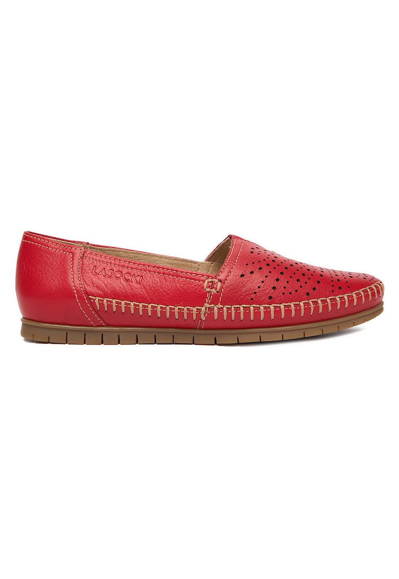 Pantofi dama piele naturala - rosu - varf rotund -