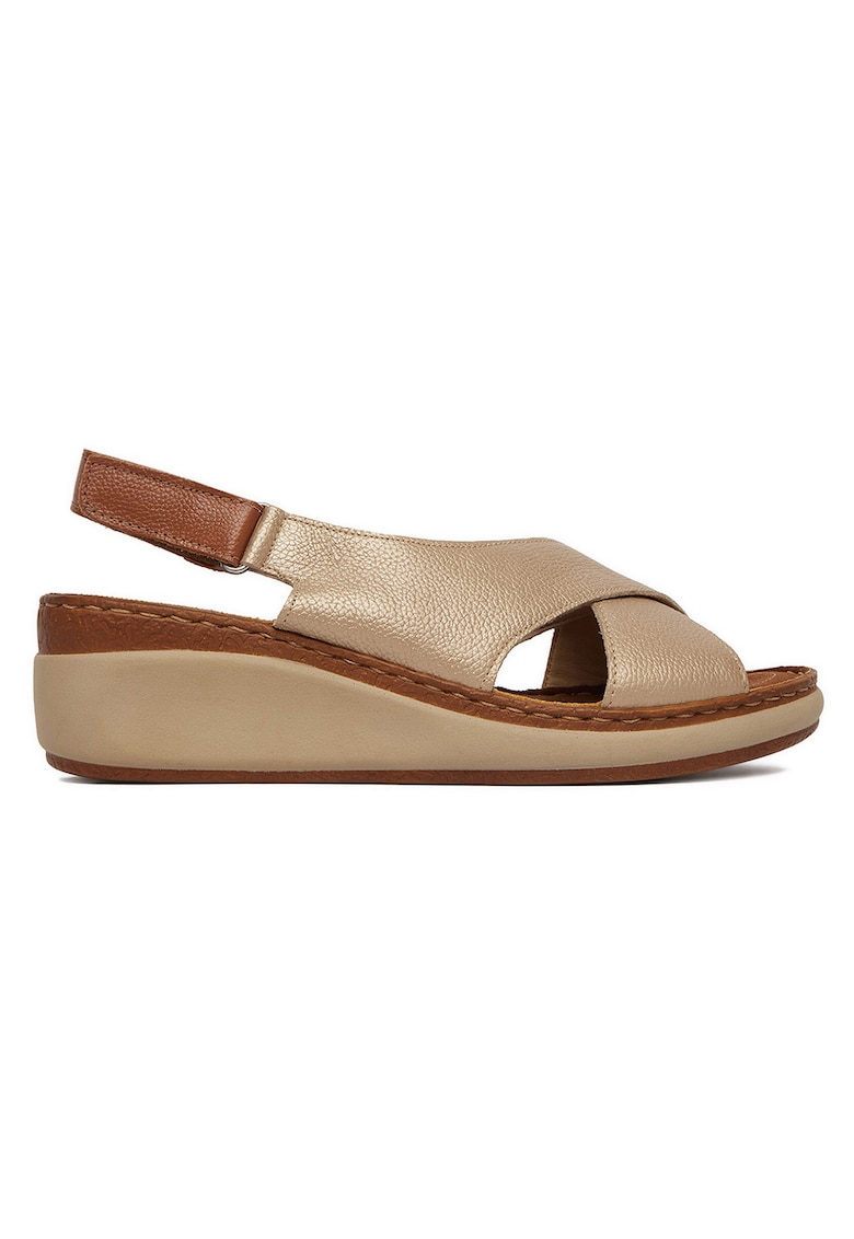Sandale dama piele naturala - platforma - bej - inchidere velcro