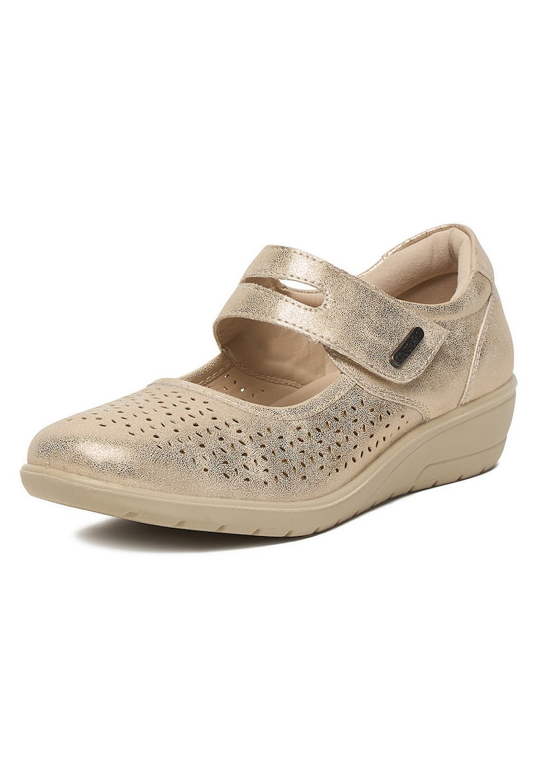 Pantofi dama auriu - piele ecologica - varf rotund