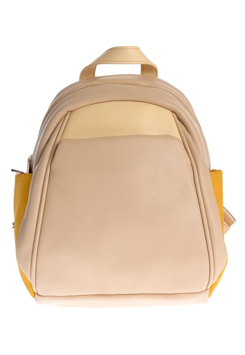 Rucsac casual bej cu buzunare laterale galbene