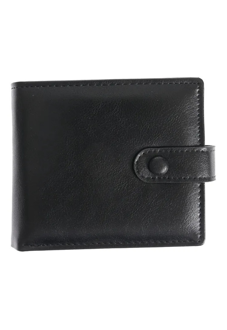 Portofel negru elegant din piele ecologica cu inchidere capsa