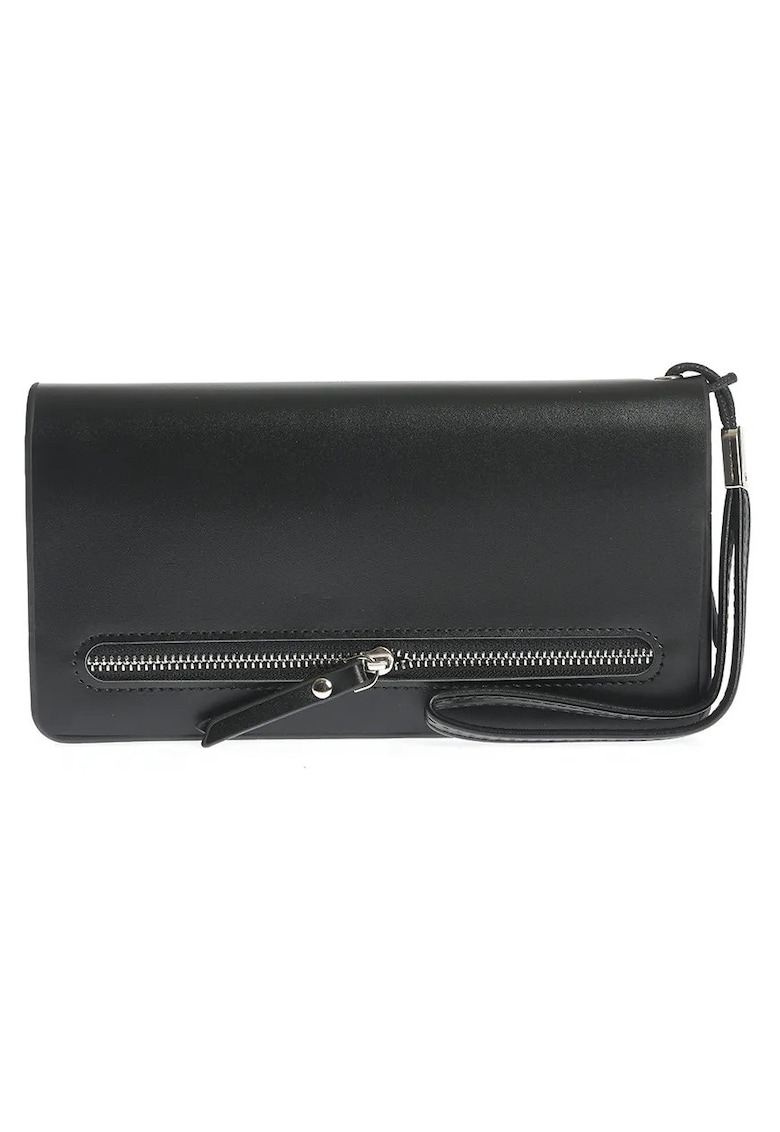 Portofel negru elegant cu fermoar si compartimente multiple
