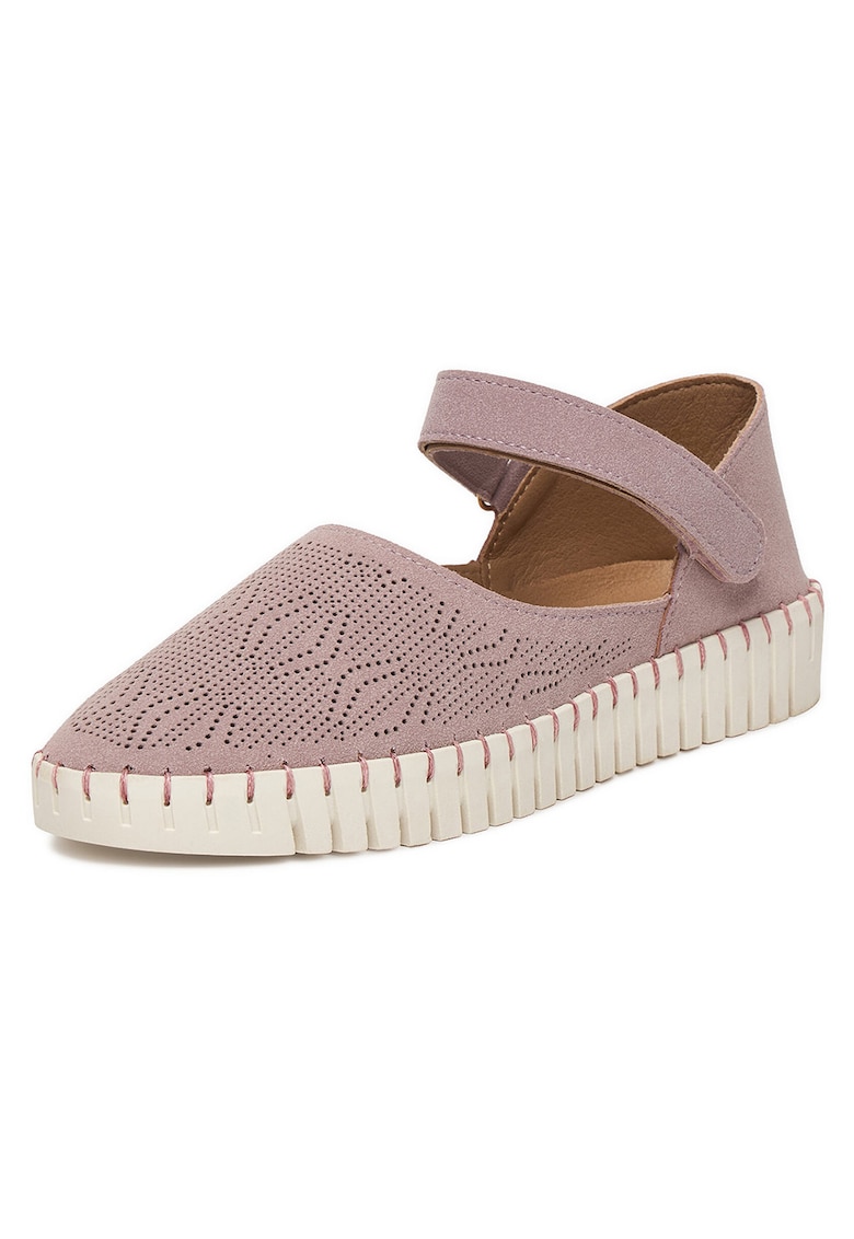 Pantofi dama violet - textil - inchidere Velcro - varf rotund