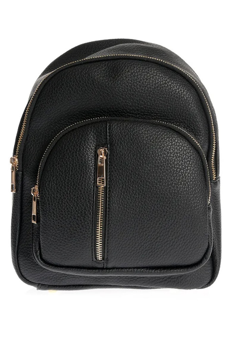 Rucsac negru compact din piele ecologica cu fermoare aurii