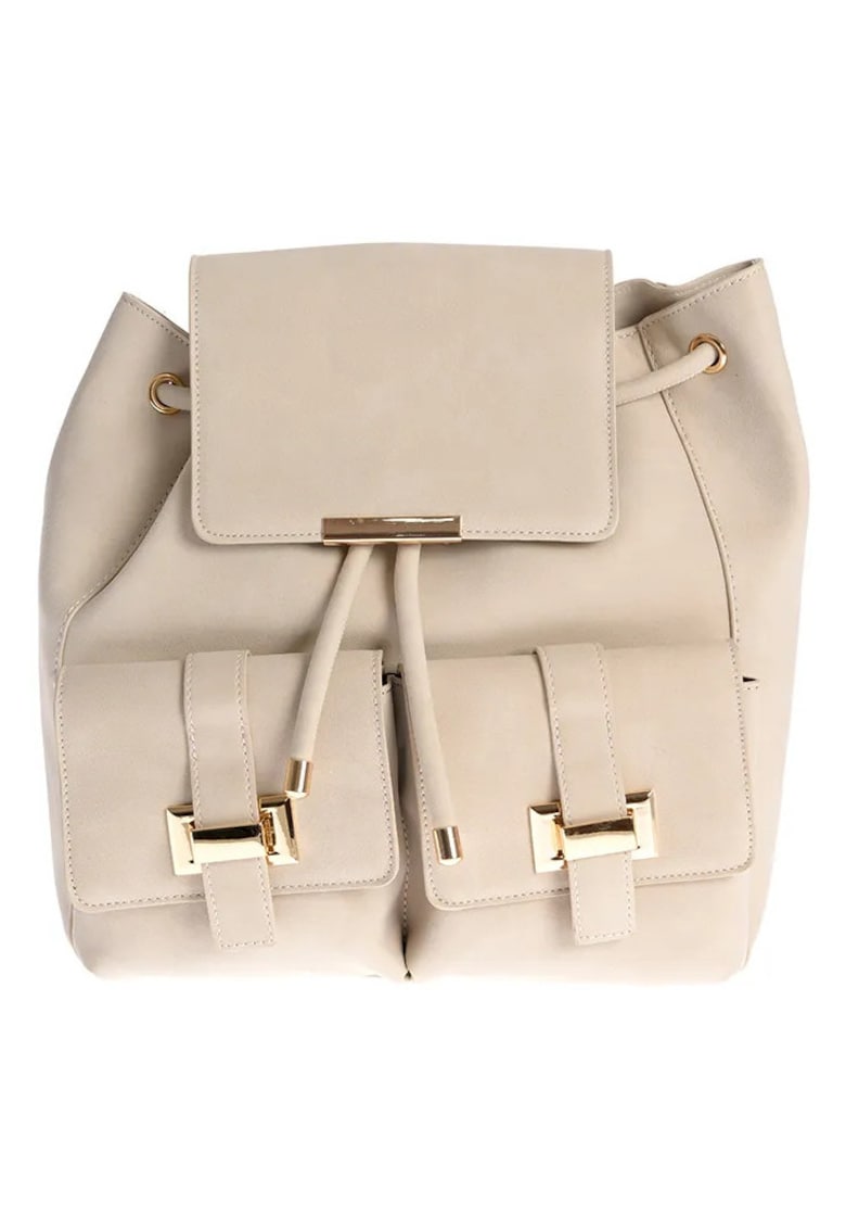 Rucsac elegant crem cu buzunare frontale si accente aurii