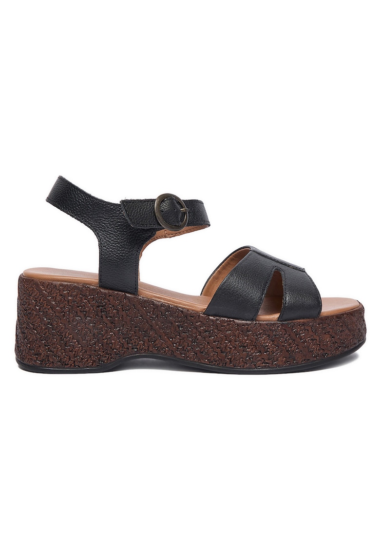 Sandale dama - piele naturala - catarama - negru -