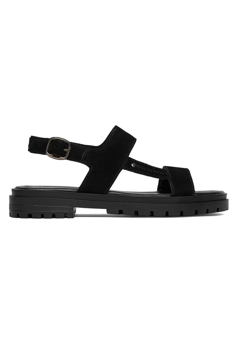 Sandale dama piele intoarsa - negru - catarama - confortabile