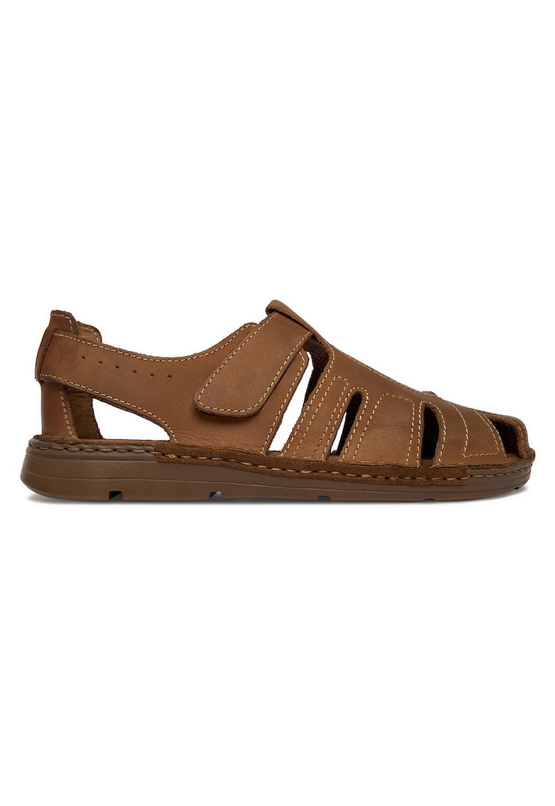 Sandale barbatesti - bej - piele naturala - sistem inchidere Velcro -