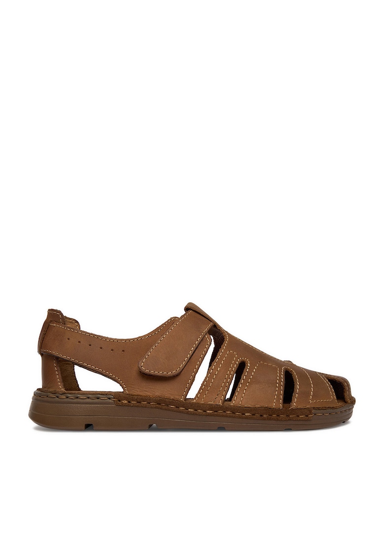 Sandale barbatesti bej - piele naturala - inchidere Velcro - Maro