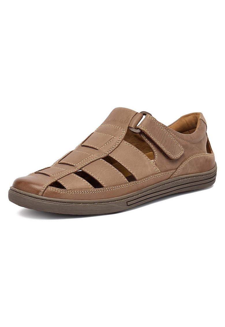 Sandale barbatesti Velcro - piele naturala - maro - confortabile