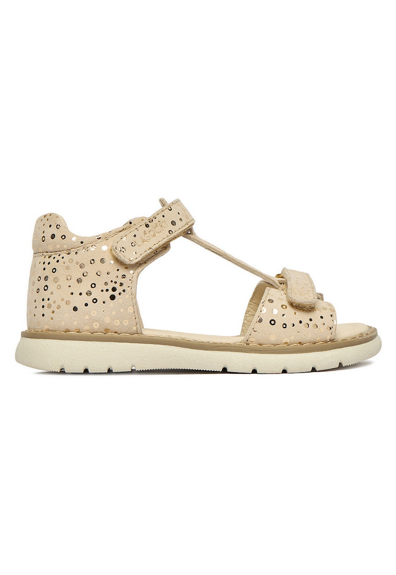 Sandale pentru fete - bej - piele intoarsa - sistem inchidere Velcro