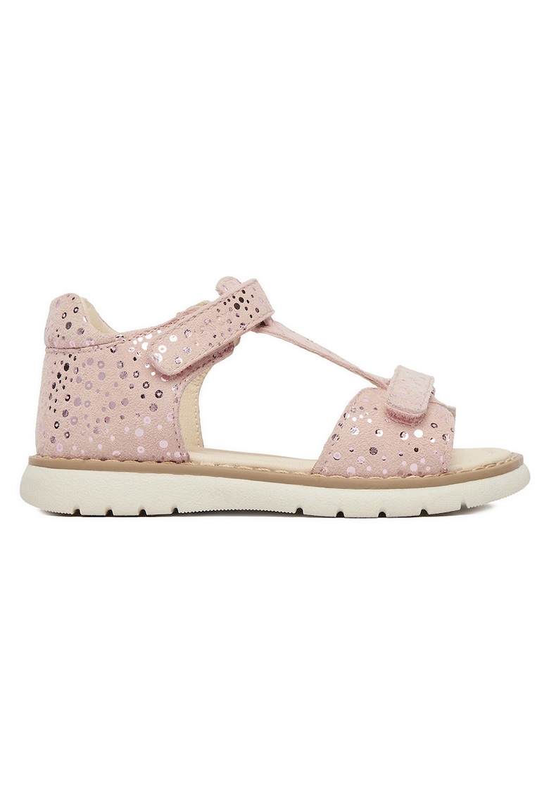 Sandale fete roz - piele intoarsa - sistem inchidere Velcro