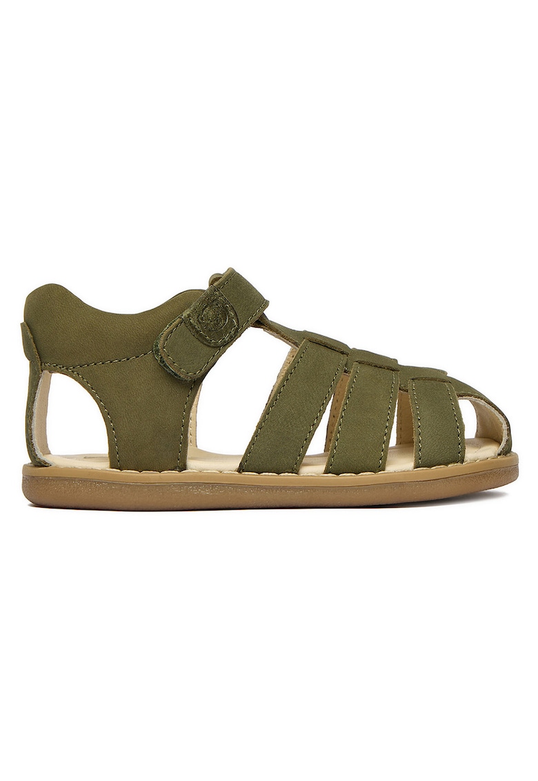 Sandale pentru baieti kaki - piele nabuc - interior din piele naturala - sistem inchidere Velcro
