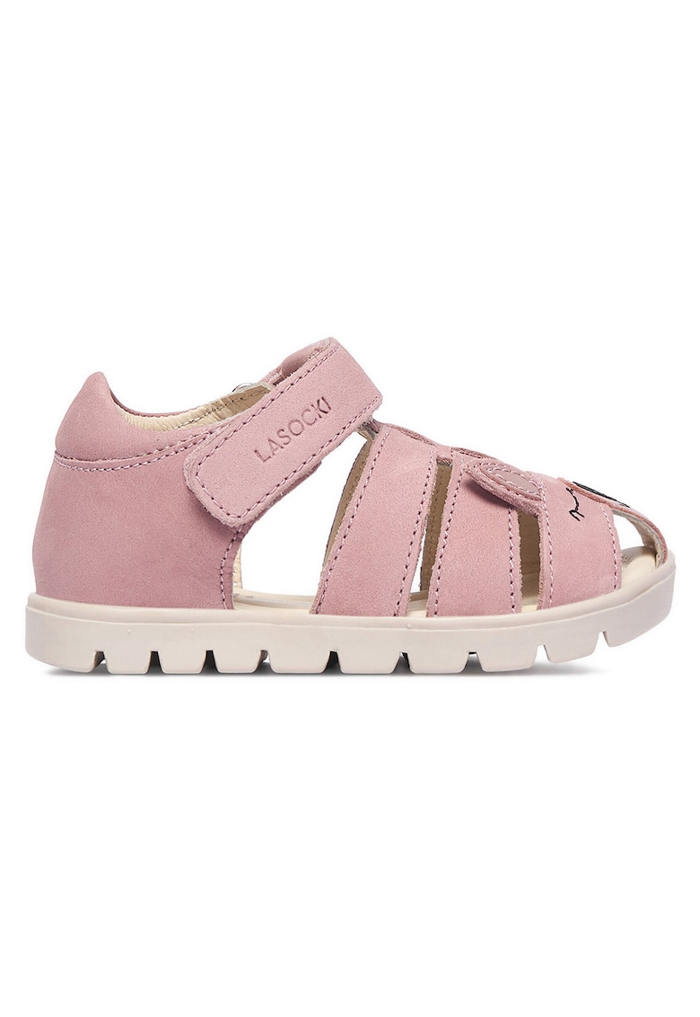 Sandale fete roz - piele nabuc - inchidere velcro