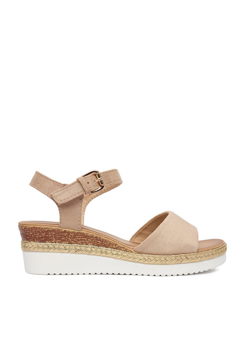 Sandale dama bej - material textil - cu catarama - platforma - Bej