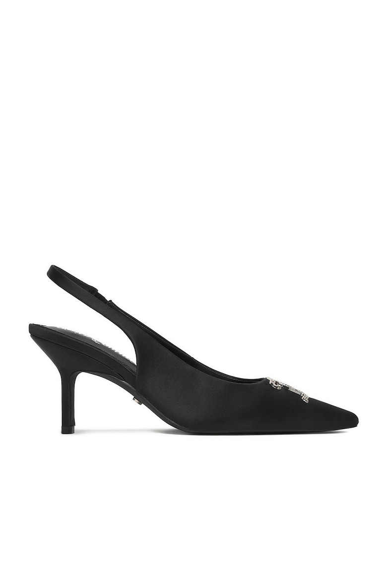 Pantofi dama - toc ascutit - negru - textil -