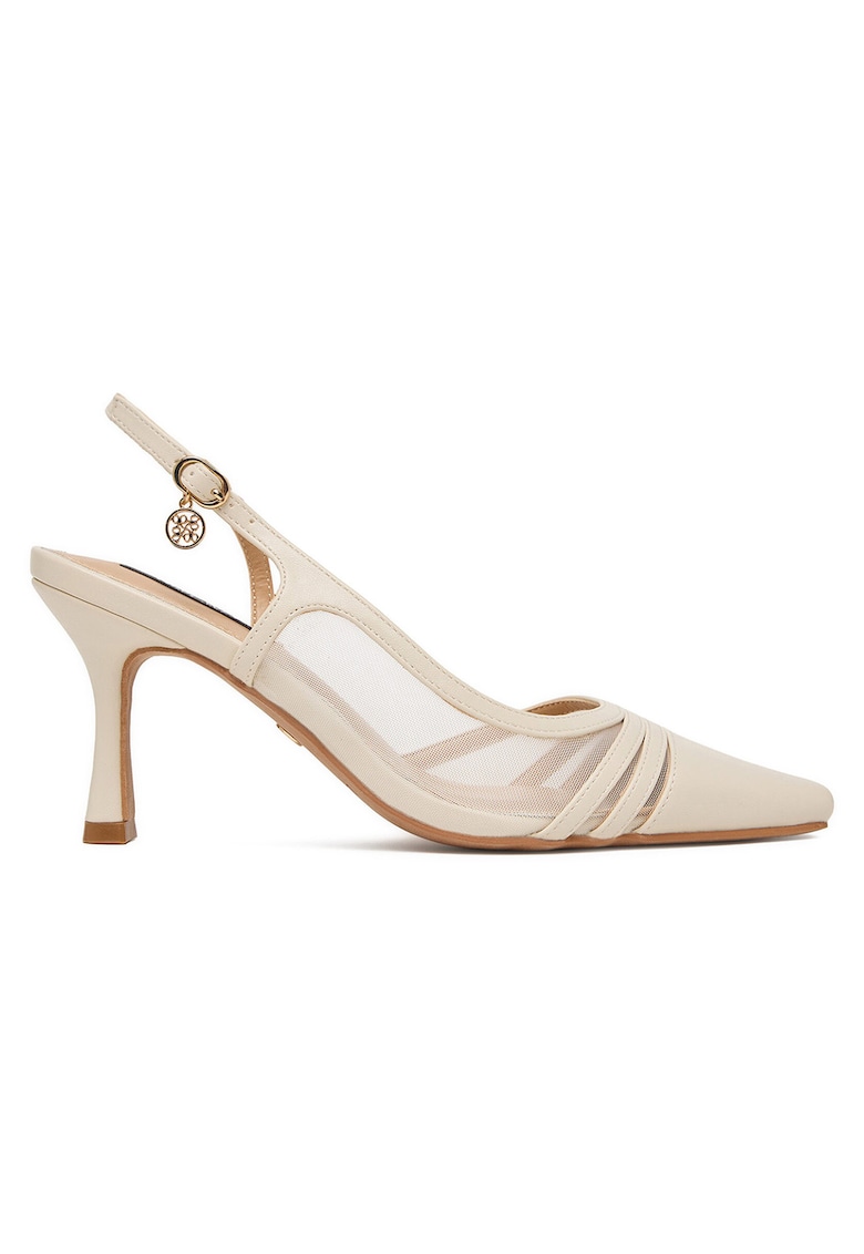 Pantofi dama - toc ascutit - crem - textil -