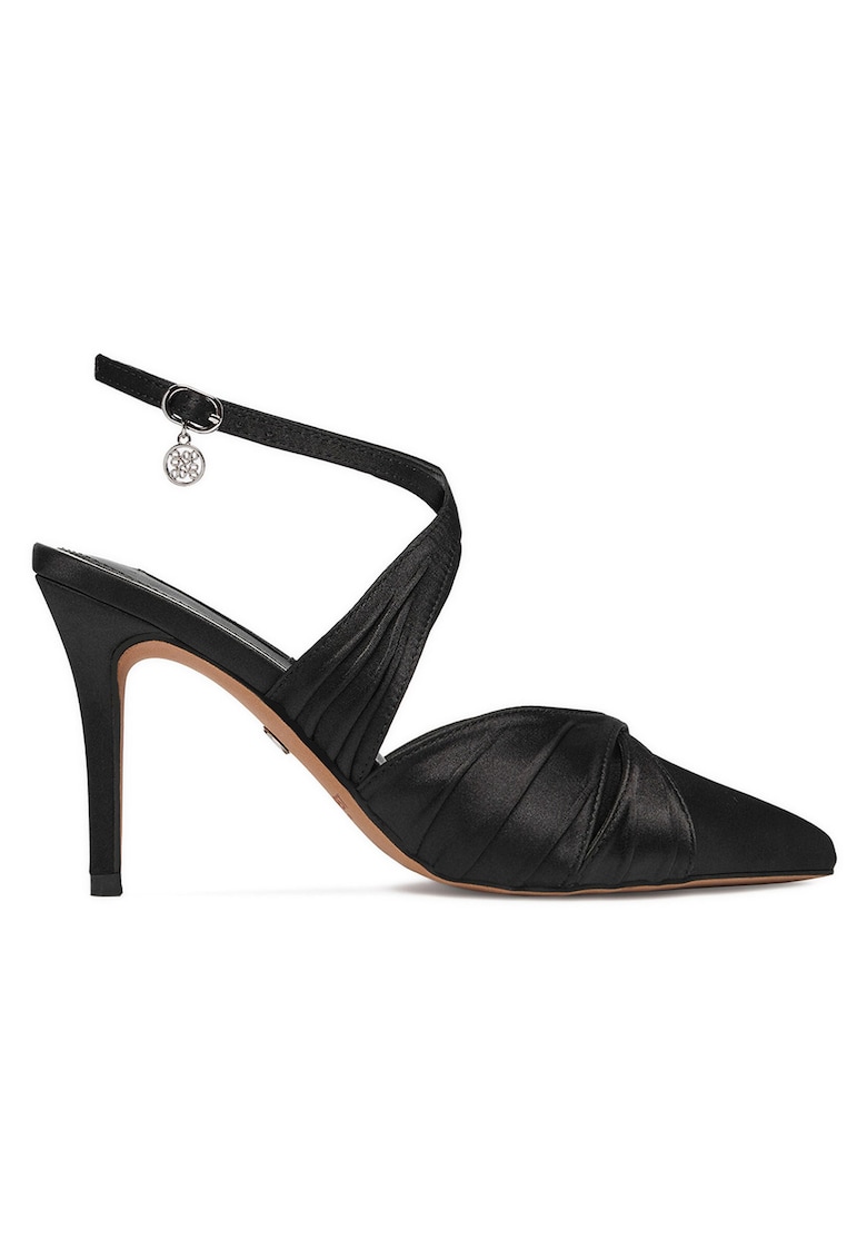 Pantofi dama - toc ascutit - negru - textil -