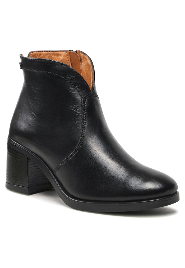 Botine dama piele naturala - negru - toc stabil - inchidere cu fermoar -