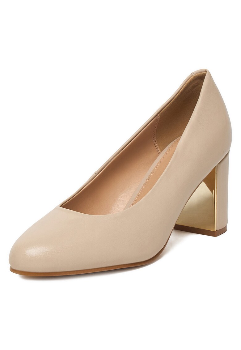 Pantofi dama piele naturala - varf rotund - Bej