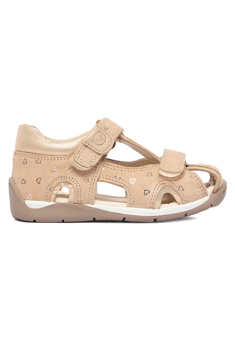 Sandale - bej - piele intoarsa - sistem inchidere Velcro - pentru fete