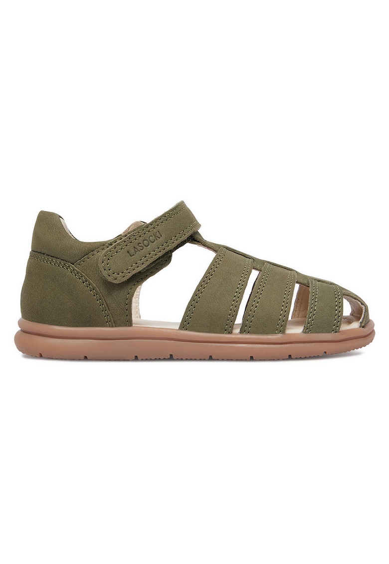 Sandale copii - piele nabuc - verde - sistem inchidere Velcro