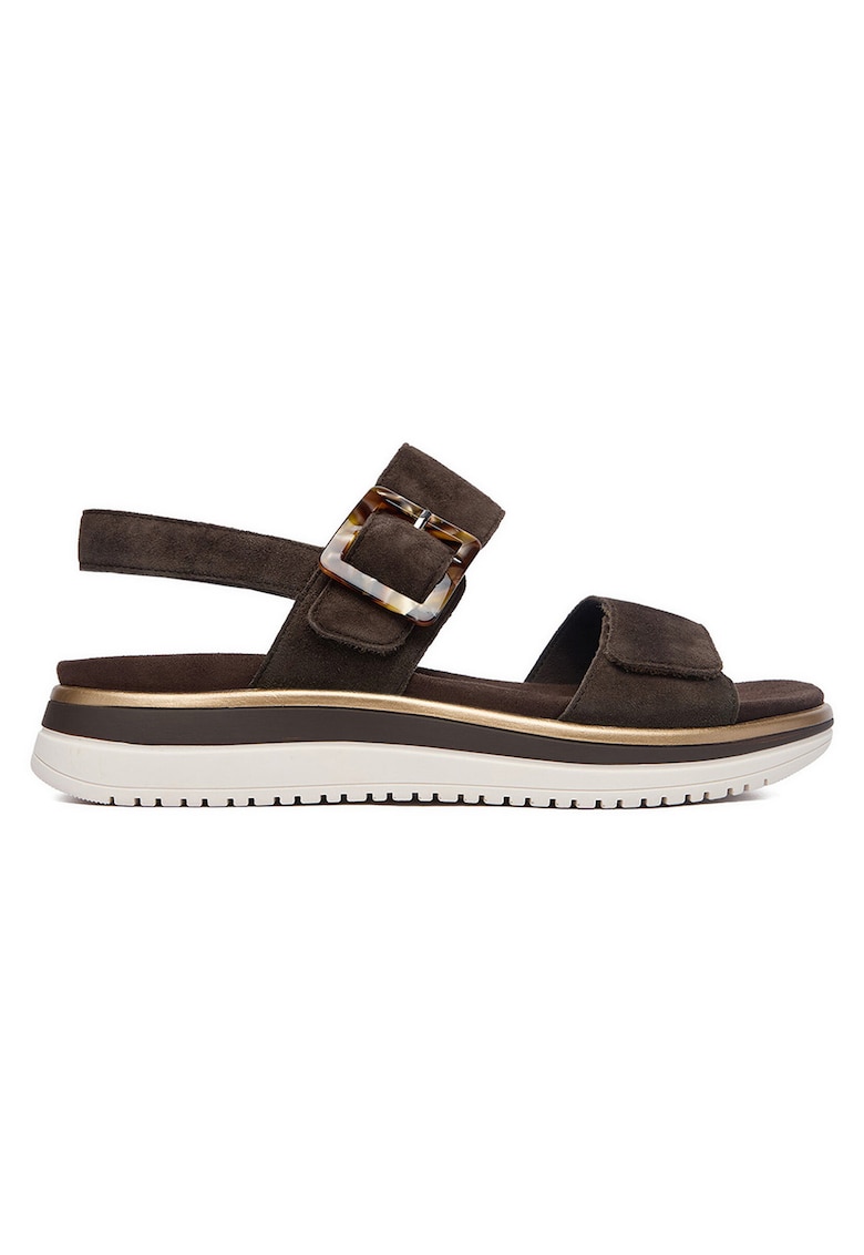 Sandale dama piele intoarsa - inchidere velcro - culoare maro