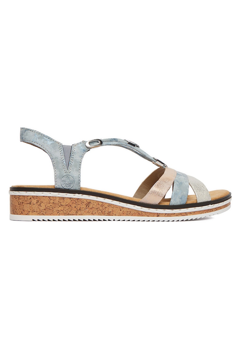 Sandale dama - bej - piele ecologica - interior textil - Bej/Albastru