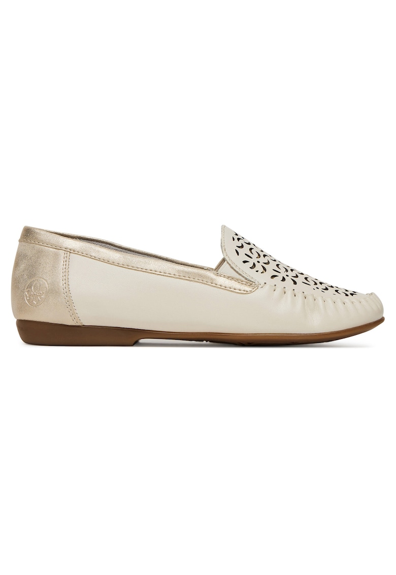 Mocasini dama bej - piele naturala - talpa sintetica - detalii perforate