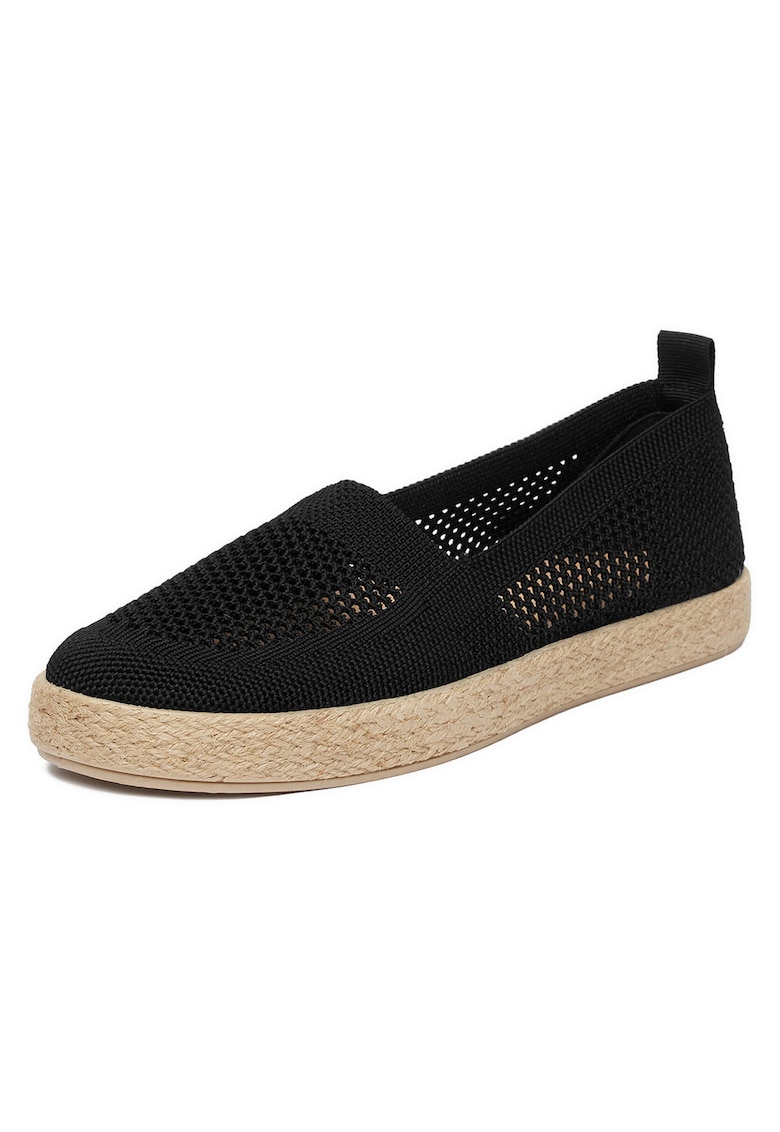 Mocasini dama negru - material textil - varf rotund